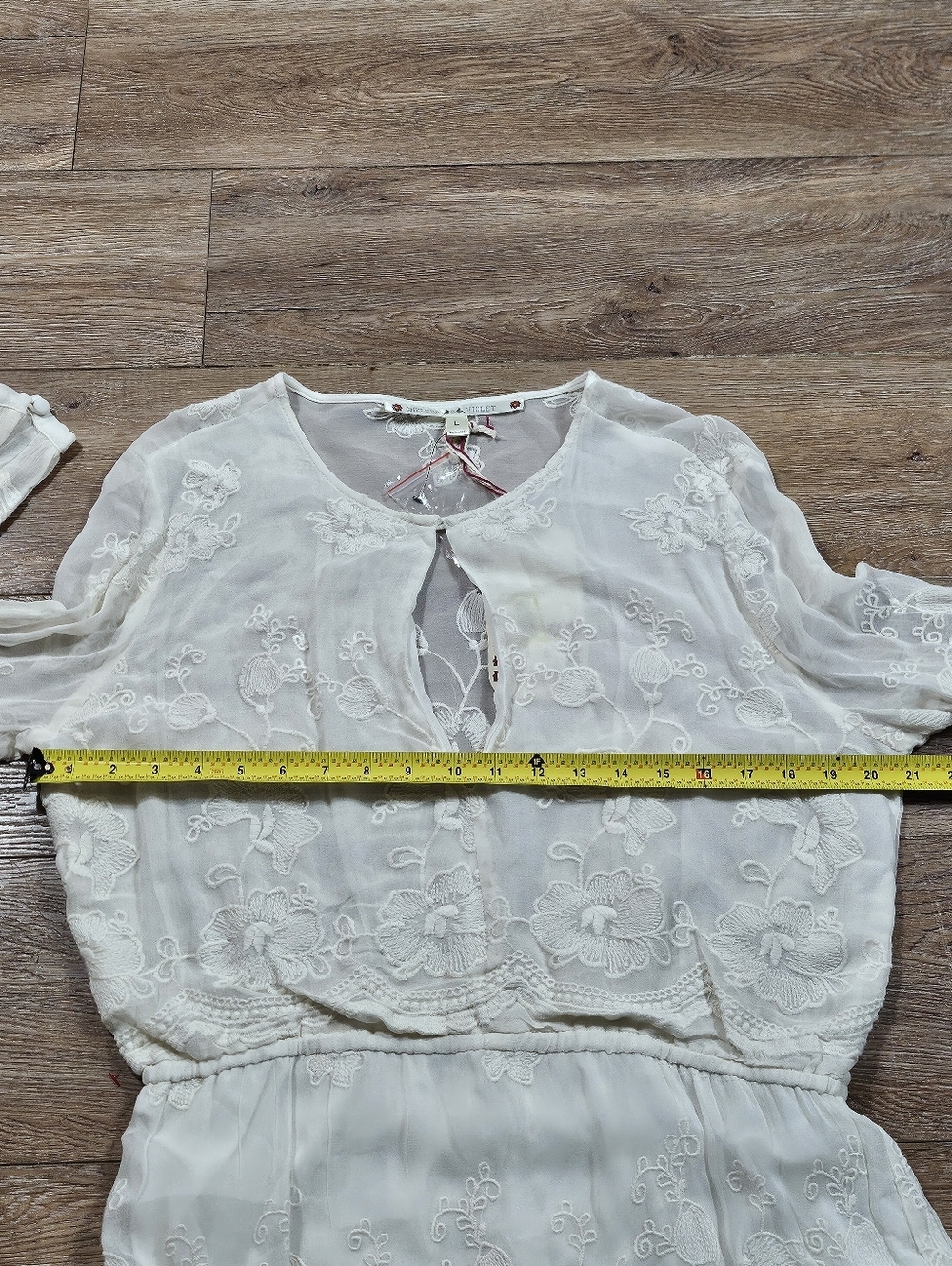NWT Chelsea & Violet Ivory Embroidered Mesh Semi-Sheer Long Sleeve Maxi Dress - Picture 15 of 16